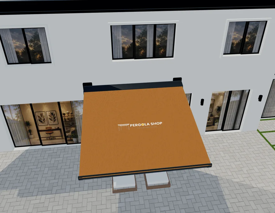 3D-Ansicht eines konfigurierbaren Produkts (Markise) zu Mittelmeermärkte: Markisen- und Beschattungskonfiguratoren, individuelle Software und Einführung.