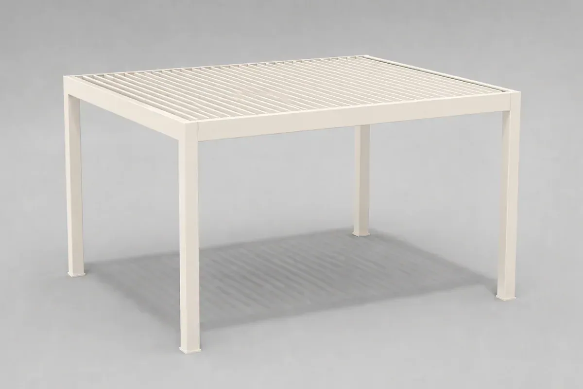 Weiße freistehende Pergola mit Lamellendach in einer neutralen 3D-Produktansicht